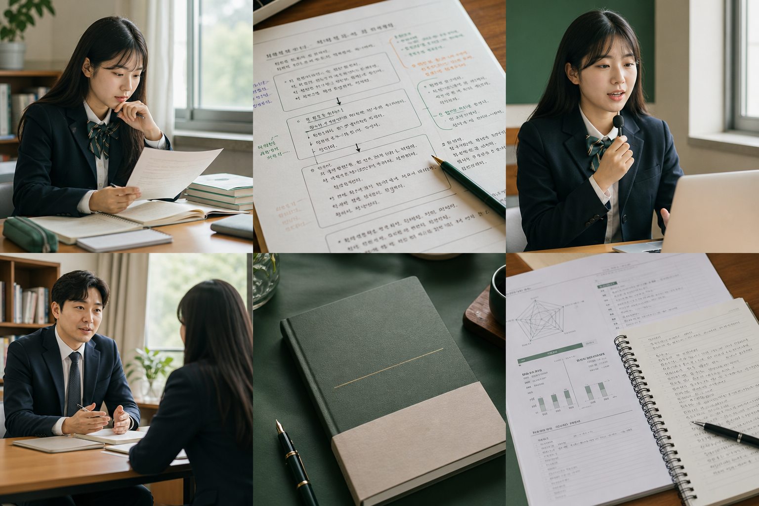 면접 자료를 읽으며 답변을 준비하는 학생